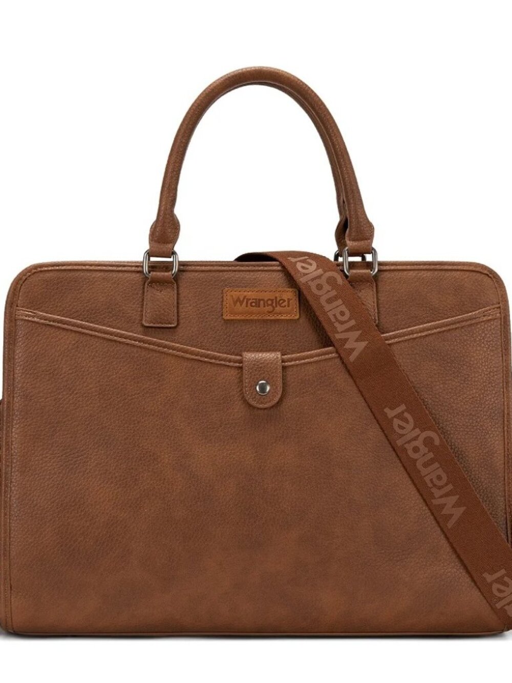 Wrangler Pebbled Faux Leather Laptop Brief Bag Brown